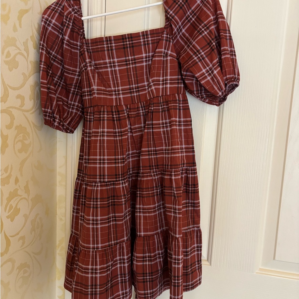 Altar'd State Red and Black Plaid Ruffled  Sundress